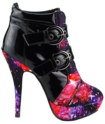 SHOW STORY Punk Buckle Night Sky High Heel Stiletto Platform Ankle Boots,LF303012