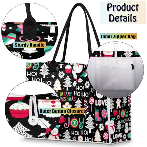 Christmas Cute Patterns Tote Bag for Women Large Beach Bag Reusable Tote Bags for Work Travel Beach Shopping4
