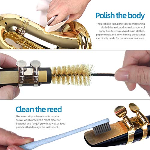 Imelod Saxophone Cleaning Kit With Case For Alto Tenor Clarinet Flute And Other Wind & Woodwind Struments Including Sax Cleaning Cloth(4Pcs),Mouthpiece Brush(Dark Gray) #TOP3