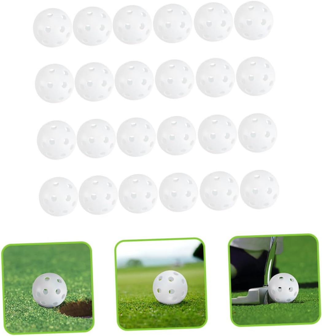 GLEAVI 100pcs White Plastic Golf Practice Balls 26-Hole Hollow Training Balls for Indoor Outdoor Swing Practice