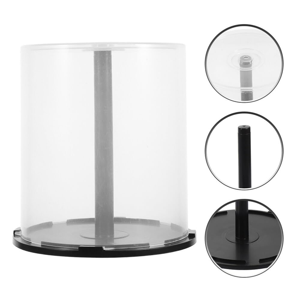 Garneck CD/DVD Cake Box Spindle, 4pcs Empty CD DVD Cake Box, CD/DVD Storage Bucket with Black Base, 100 Disc Clear Storage Box