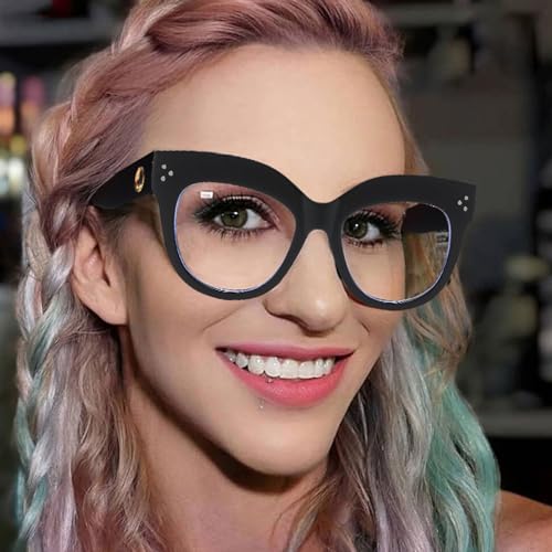 Image of LJCZKA Oversized Blue Light Blocking Glasses Retro Thick Cat Eye Eyeglasses for Women Computer Anti Eye Strain Eyewear