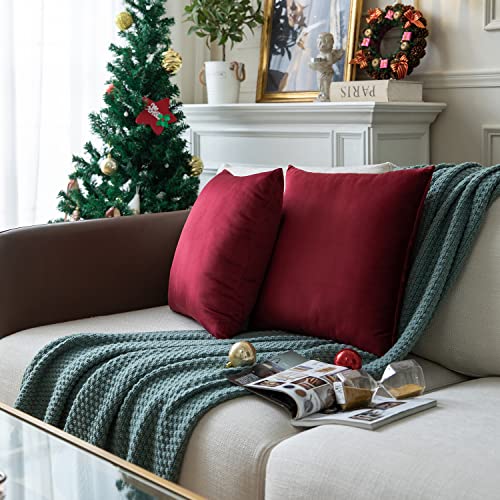 Rythome Set Of 2 Velvet Throw Pillow Covers For Sofa Couch Bed And Living Room- 14"X14", Wine #TOP3