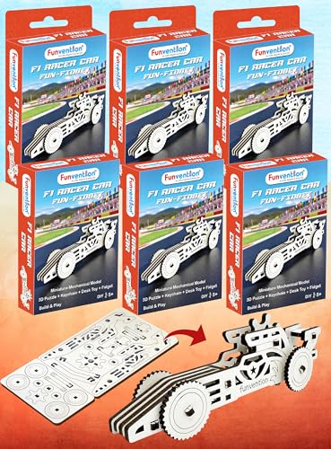 Image of Funvention Fun Fidget F1 Racer Car (Return Gift Pack of 6) - DIY Mechanical Model Kit for Kids | 3D Puzzle with Geared Mechanism | Birthday Return Favour Gift Pack of 6 | STEM Build & Play Toy Age 5+