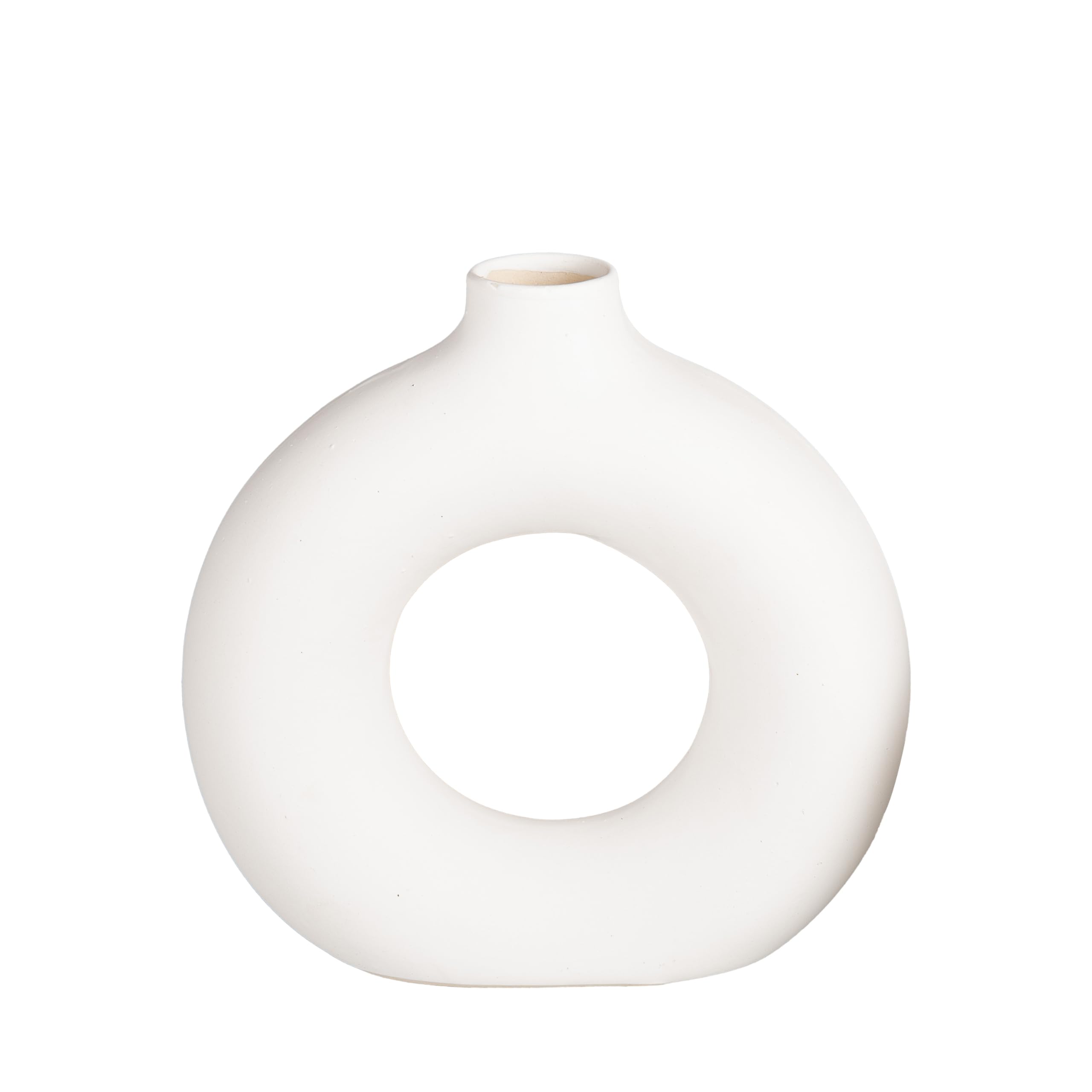 Wonder Care Ceramic White Donut Vase: Perfect for Home Decor and Pampas Grass, 7 inches (Single Pack).