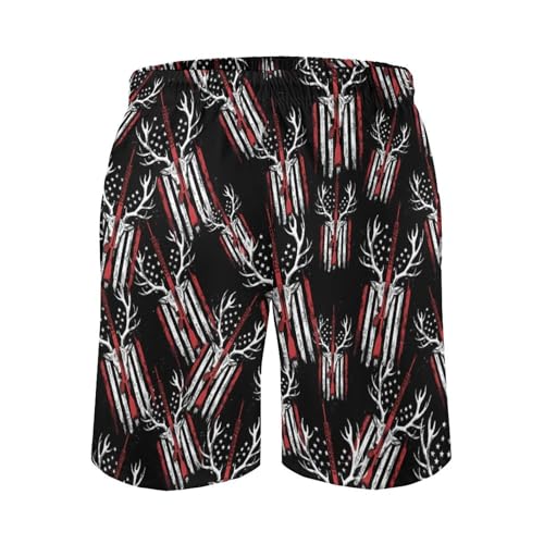 Deer Hunting U.S. Flag Mens Swim Trunks Quick Dry Beach Swimming Shorts with Mesh Lining and Pockets4