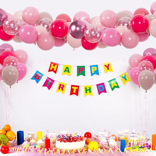 Image of 100pcs Pink Balloons Kit - 12 Inch Assorted Metallic Pearl Pastel Blush Pink Confetti Balloons for Birthday, Baby Shower, Anniversary, Wedding, Valentine's Party Decorations (2 Ribbons)