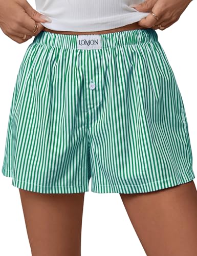 Image of LOMON Womens Boxer Shorts Casual Summer 2026 Pajama Lounge Sleep Pj Gingham Plaid Shorts Y2K Beach Bottoms