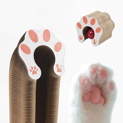 折りたたみ式猫おもちゃ, 段ボール製爪とぎ, 肉球デザイン, ボール付き, 猫用遊び道具 (ラウンド大)