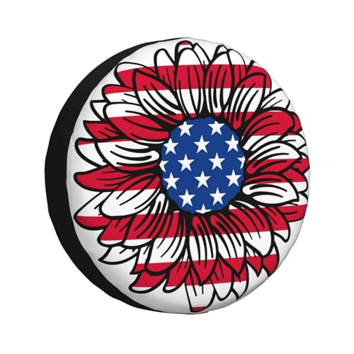 Image of Spare Tire Cover American Flag Sunflower Wheel Covers USA Flag Weatherproof Universal Wheel Protectors for Rv SUV Camper Travel Trailer 15 Inch