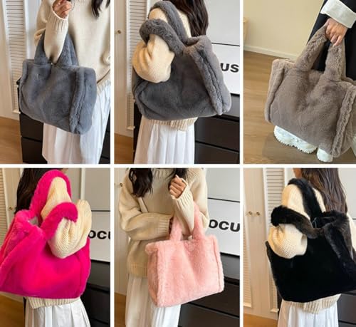 Warm Fluff Solid Color Handbag Fashion Practical Fall Winter Underarm Bag Work Holiday Shoulder Bag for Women 20252