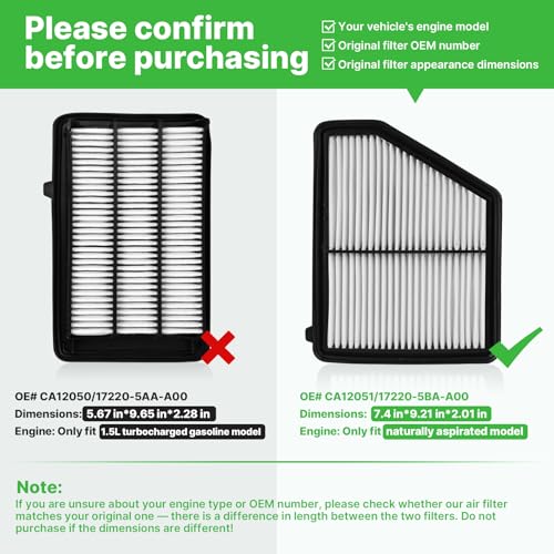 Image of Engine+Cabin Air Filter Fit for 2016-2026 Civic(2.0L), 2023-2026 HR-V(2.0L)