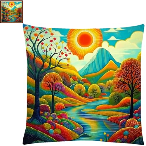Fanxvivy Stamped Cross Stitch Kits for Adults Beginners Pillow Needlepoint Kit with Embroidery Pattern Needlework Kit Prestamped Stitches Kit 11CT Cross Stitching-Paradise on Earth 18x18 inch