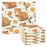 ISAOA 6 Stück Geschirrtücher Geschirrtücher Mikrofaser Reinigungstücher Wiederverwendbare Küchenhandtücher Capybara Orange Stücke Waschbare Lappen Tuch