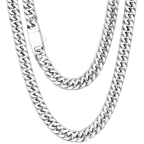 Jewlpire Diamond-Cut 316L Surgical Stainless Steel Mens Cuban Link Chain, 6/7/8MM Sweatproof & Non Tarnish Gift-Ready Luxury Mens Necklace with Premium Gift Box