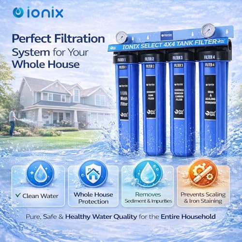 Image of IONIX 4 Stage Tank filter for whole house water filteration, Dual Sediment, Hardness, scale and Iron Prevention, 1 Set, Blue