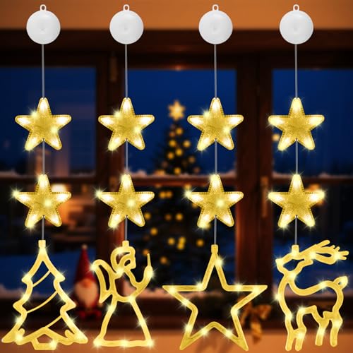 LED Weihnachtsbeleuchtung Fenster, 4 Stück Weihnachtsdeko...
