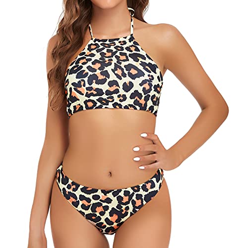 Edelqual Women’s Bikini Swimwear Two Piece Sexy Halter High Neck Vest Bathing Suit (LE, S)