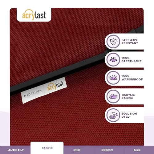 Image of Midtown Umbrellas - The Lean 9 Ft Patio Umbrella with 10-Year-No-Fade Acrylast Acrylic Fabric, Auto-Tilt and 8 Reinforced Ribs for Deck, Pool, Garden, Hotel & Cafes - Regatta Red Canopy, Black Pole