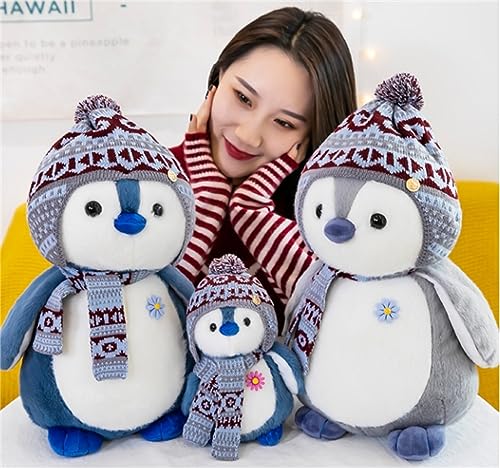 Herfair Kuscheltier Pinguin Plüschpuppe mit Kapuze Geschenk (27cm, Grau)