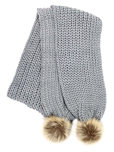 Chunky Knit Oblong Scarf With Faux Fur Pom Poms3
