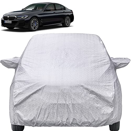 Image of Autofact Waterproof Car Body Cover Compatible with BMW 5 Series with Mirror Pockets (Shinning Silver)