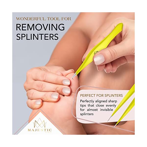 Majestic Bombay Fine Point Tweezers for Women and Men â Splinter Ticks, Facial, Brow and Ingrown Hair RemovalâSharp, Needle Nose, Surgical Tweezers Precision Pluckers best tweezers for chin hair - Image 3