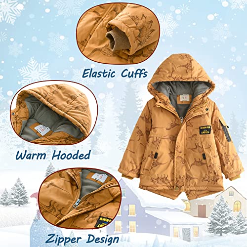 XIFAMNIY Kids Down Jacktet Dinosaur Winter Coat Thick Outwear for Baby Boy Children Hooded Cool 4-12Y3