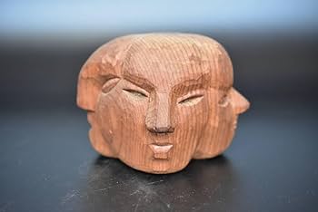 Amazon.co.jp: 木彫りの四面顔彫刻品置物インテリアオブジェ手作り木製
