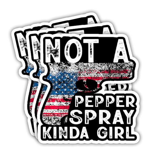 Image of SODAVA 3-Pack Not A Pepper Spray 'Kind of Girl' Patriotic Flag & Gun Stickers for Strong Women, Vinyl, Glossy, Rectangular, Outdoor, Year-Round, Stickers