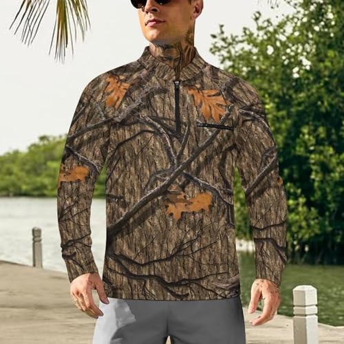 Hunting Camo Men's Rash Guard Long Sleeves Quick Dry Fishing Workout Shirts with Zipper2