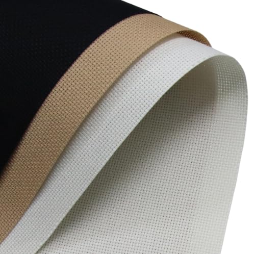 Image of KCS 3 pc of 15 inch x 18 inch(38cmx45cm) 18 Count Cross Stitch Cotton Aida Cloth Needlework Rolled Fabric Box,18CT,Antique White+Khaki+Black