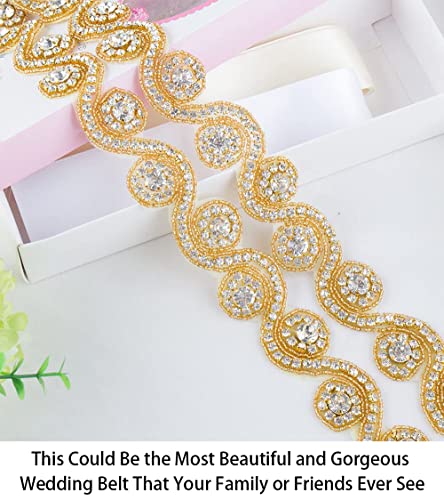 ShiDianYi Rhinestone Applique For Women Wedding Belt Gold Bridal Sash Rhinestone Belt Dress Belt For Girls (RA030, Gold)3