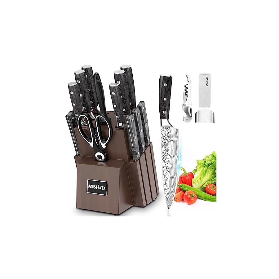 MOSFIATA-Kitchen-Knife-Set-15-Piece-Kitchen-Knife-Set-with-BlockSharpening-Rod-Ergonomic-Handle-for-Chef-Knife-Set-and-Serrated-Steak-Knives-Knife-Sharpener-and-Kitchen-Shears-Bottle-Opener MOSFIATA Kitchen Knife Set, 15-Piece Kitchen Knife Set with Block&Sharpening Rod, Ergonomic Handle for Chef Knife Set and Serrated Steak Knives Knife Sharpener and Kitchen Shears, Bottle Opener