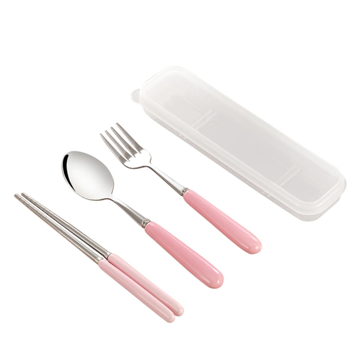 COLLBATH Portable Tableware Set Stainless Steel Chopsticks Spoon Fork with Ceramic Handle for Travel Camping Home Use Lightweight Convenient Dining Utensils Case