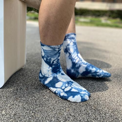 [Balanced Studio] Steel Blue Tie-dye Crew Grip Socks for Men Pilates/Yoga Anti-Slip2