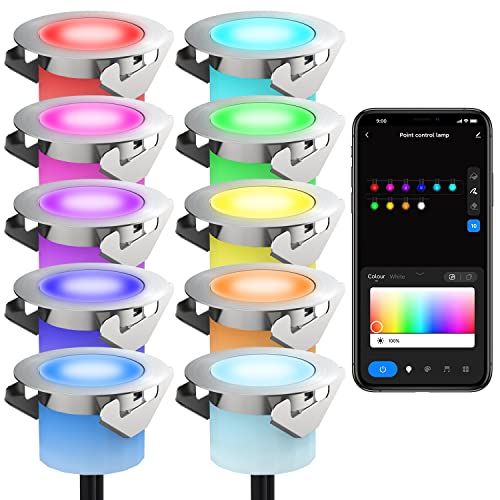 LED Bodeneinbauleuchten, Chesbung Ø30mm RGBWW Dreamcolor Einbaustrahler Kits, intelligente WIFI Steuerung durch Tuya APP, Wasserdicht IP67 Niederspannungs LED Einbaustrahler Terrassen Cover