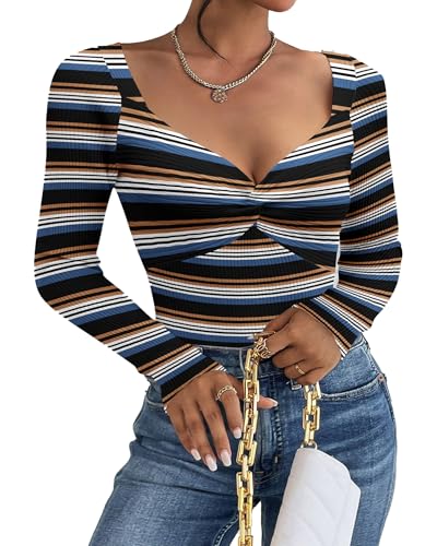 Image of Zeagoo Sweaters for Women Fall Long Sleeve V Neck Sexy Ribbed Knit Sweater Slim Fit Solid Basic Casual Tops