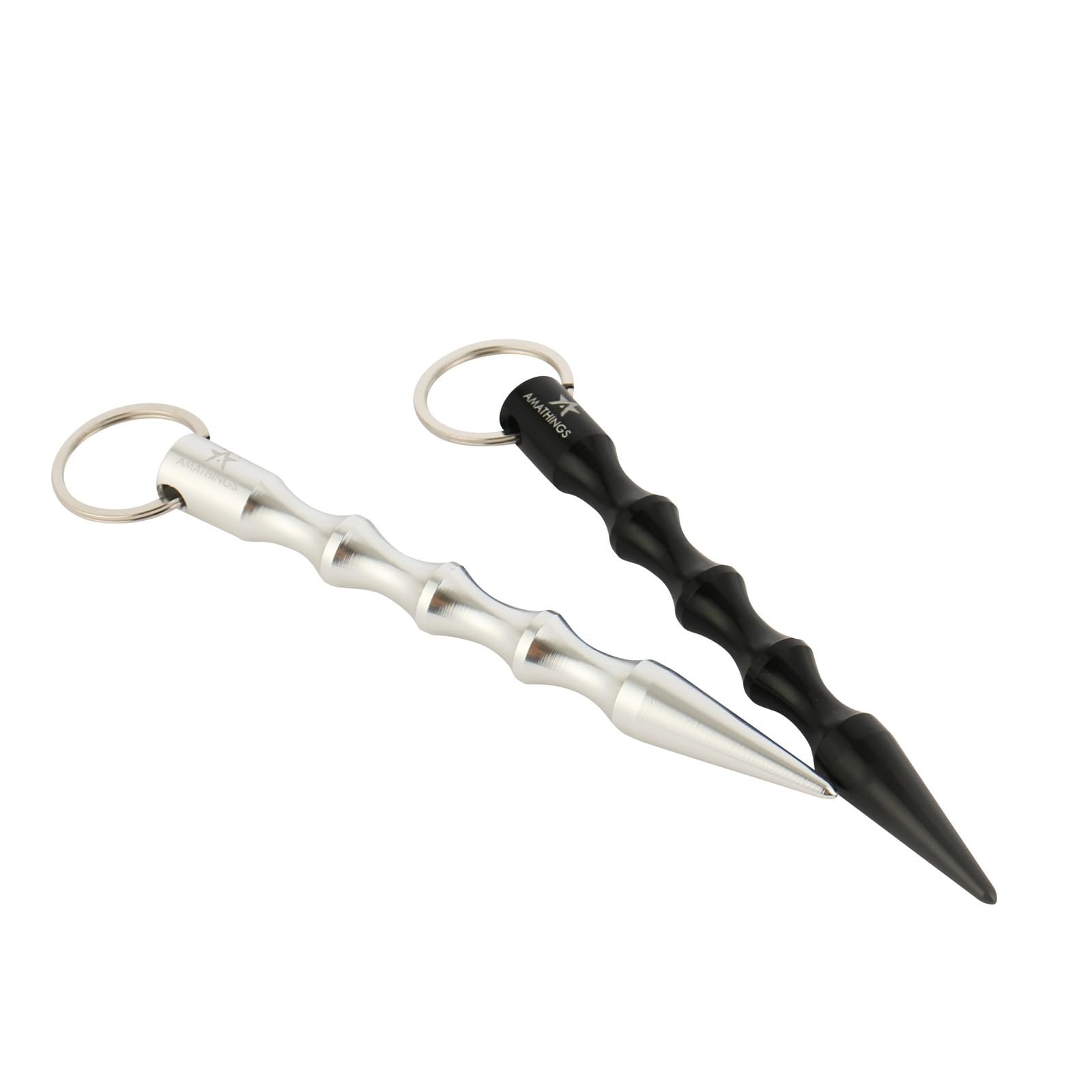 AMATHINGS 2 sztuki! (dwupak) kubotan w kolorze czarnym i srebrnym ergonomiczny uchwyt i kółko na klucze 100% regał