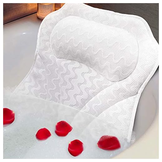 Raffaelo Spa Bath Pillow, Non-Slip Suction Cups Bathtub Cushion for Neck and Head, Comfortable Bathtub Pillow Rest Pillow, 3D Air Mesh Cover, Fits Any Size Tub, Jacuzzi, Soaked Tub, Spas (White)