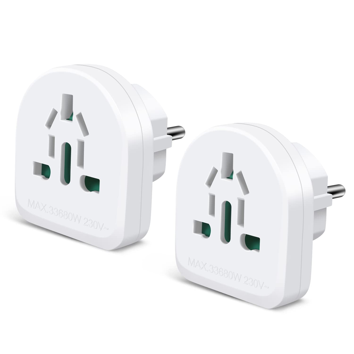 Adaptador Europeo EXTRASTAR para múltiples enchufes Nacionales, Adecuado para Viajes. Compatible con EE. UU., Reino Unido, China, Francia, Alemania, Italia, Australia y Otros países, 2 Unidades.