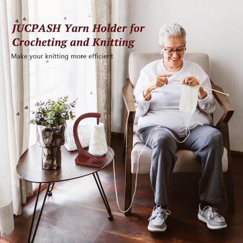 jucpash yarn holder for crocheting and knitting wooden yarn spinner with magnetic rotating mechanism and anti-slip pads crochet gift for knitting lovers - brown