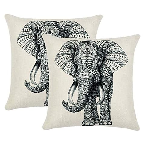Jahosin Set of 2 Throw Pillow Covers 18 X 18 Inches,Decorative Elephant Cushion Case (Sketch Elephant) Cover