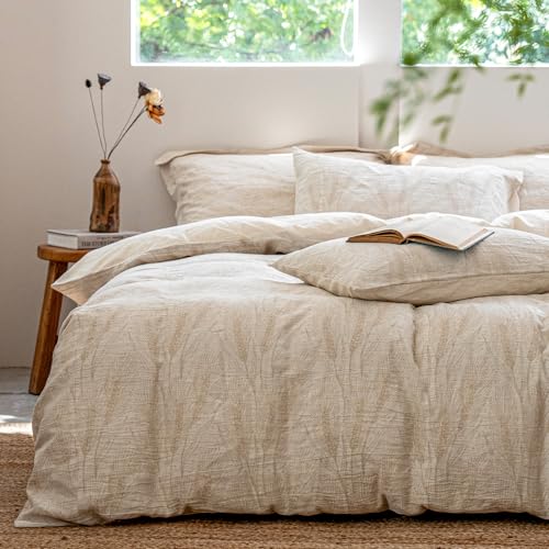 SOULFUL Leinen Bettwäsche 220x240 Baumwolle,Jacquard Boho Textur...