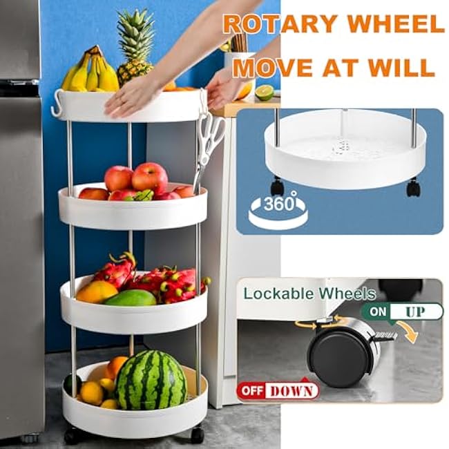 4-Tier Round Storage Cart, Multifunction Moving Small Trolley, Bathroom Organizer Shelving Unit for KitchenBlue,14.8 D x 34.4 H-9pDcZtqi