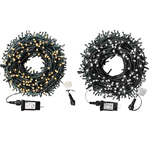 XTF2015 105ft 300 LED Christmas String Lights, End-to-End Plug 8 Modes Christmas Lights Outdoor Indoor Fairy Lights Christmas Tree, Patio, Garden, Party, Wedding, Holiday?Warm + White?