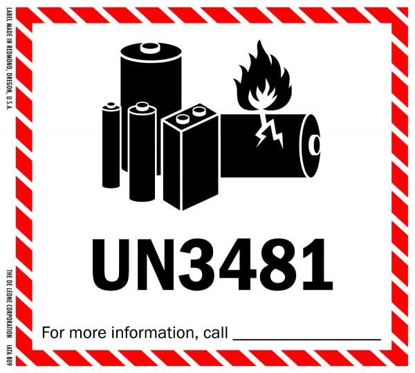 UN3481 Caution Lithium Battery Labels 3.25 x 4.25 Inch 500 Total Stickers (1 Roll)