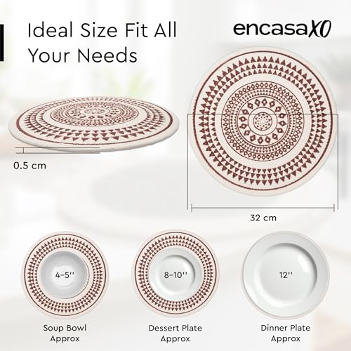 Image of Dining Table Mats Set of 2 | Cotton Table Mat 32 cm Diameter, Ecasa XO Washable Round Table Mats, Heat Resistance Dining Table Placemats, Handmade Ribbed Style for Centre Table, Maroon Mandala-3 Print