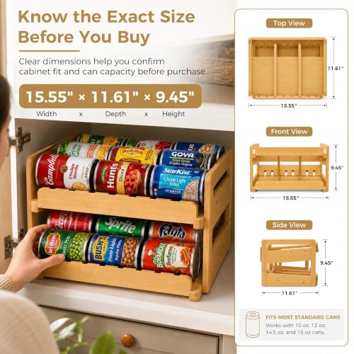 MinBoo-Bamboo-FIFO-Can-Organizer-for-Pantry-24-Can-Gravity-Dispenser-with-Adjustable-Dividers-Freestanding-Wood-Canned-Food-Storage-Rack-for-Soup-Soda-and-Pet-Food-155-W-x-116-D-x-94-H