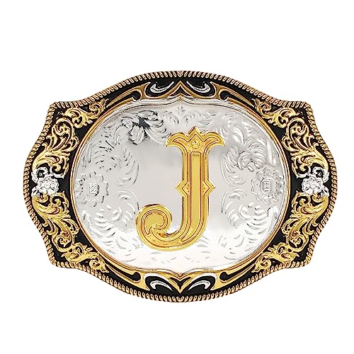 TRIWORKS Western Belt Buckle Initial Letters ABCEJM to Z Cowboy Cowgirl Rodeo Belt Buckles for Men and Women, J